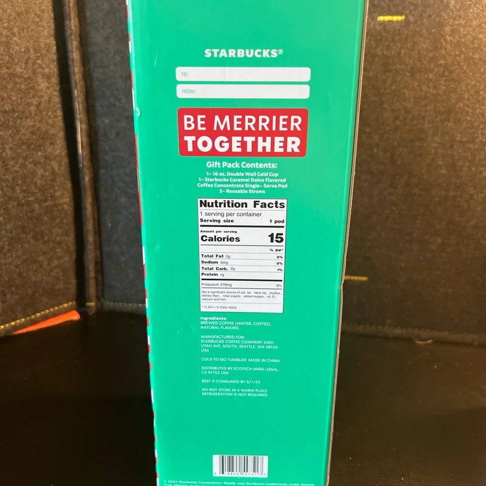 Starbucks Cold Brew Tumbler 16 oz Holiday Gift Set w/‎ Coffee Pod & 3 Straws NEW
